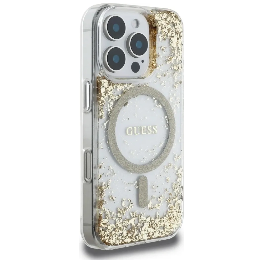 Wholesale Guess HC Resin Bottom Glitter Apple iPhone 16 Pro MagSafe gold - GUE4337 - {ean13} - Hurt