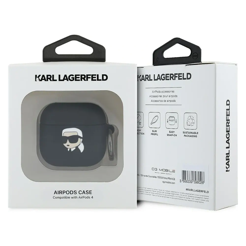 Hurtownia GSM - Etui Karl Lagerfeld KLA4RUNIKK Apple AirPods 4 cover Silicone Karl Head 3D czarny/black - KLD21929 - {ean13} - Hurt