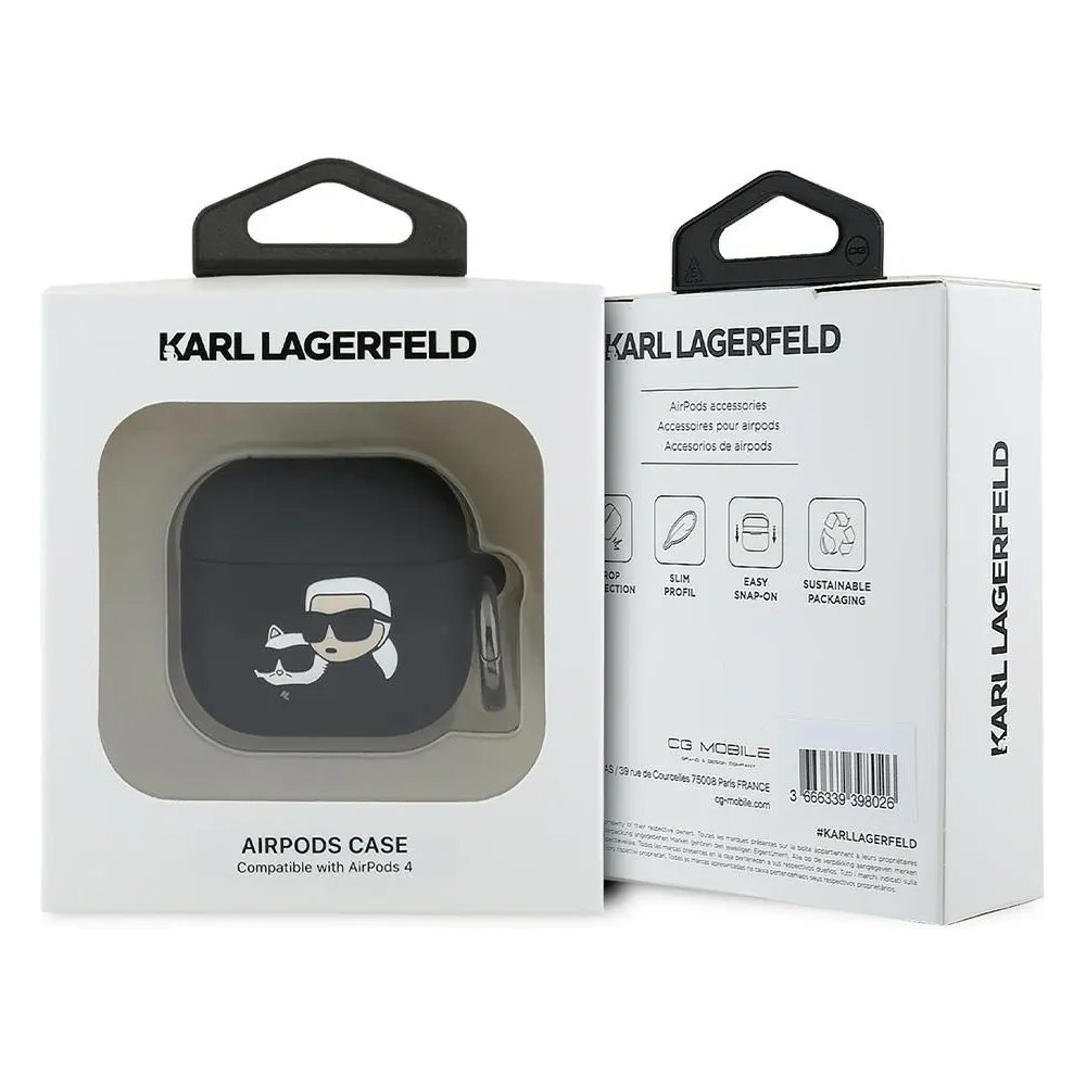 Wholesale Karl Lagerfeld KLA4RUNKCHK Apple AirPods 4 cover Silicone Karl&Chaupette Head 3D black - KLD21930 - {ean13} - Hurt