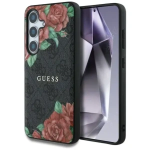 Hurtownia GSM - Guess Piele 4G Imprimare cu Flori Logo Metalic Clasic MagSafe Samsung Galaxy S25 negru - GUE4345 - {ean13} - Hurt