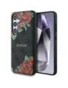 Guess Leder 4G Blumen Druck Metall Klassisches Logo MagSafe Samsung Galaxy S25 schwarz