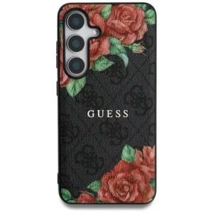 Hurtownia GSM - Guess Piele 4G Imprimare cu Flori Logo Metalic Clasic MagSafe Samsung Galaxy S25 negru - GUE4345 - {ean13} - Hurt