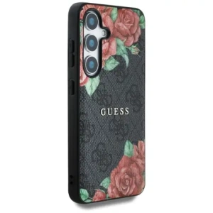 Hurtownia GSM - Guess Piele 4G Imprimare cu Flori Logo Metalic Clasic MagSafe Samsung Galaxy S25 negru - GUE4345 - {ean13} - Hurt