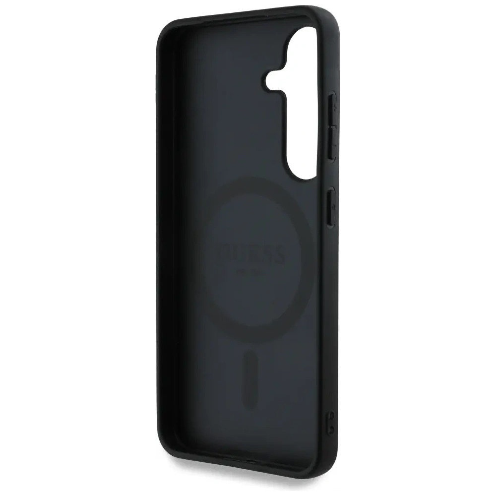 Hurtownia GSM - Guess Leder 4G Blumen Druck Metall Klassisches Logo MagSafe Samsung Galaxy S25 schwarz - GUE4345 - {ean13} - Hurt