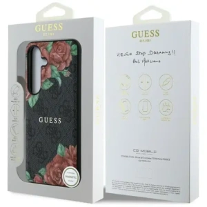 Hurtownia GSM - Guess Piele 4G Imprimare cu Flori Logo Metalic Clasic MagSafe Samsung Galaxy S25 negru - GUE4345 - {ean13} - Hurt