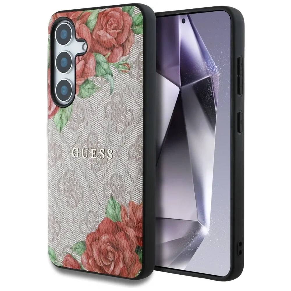 Wholesale Guess Leather 4G Flowers Print Metal Classic Logo MagSafe Samsung Galaxy S25 pink - GUE4346 - {ean13} - Hurt