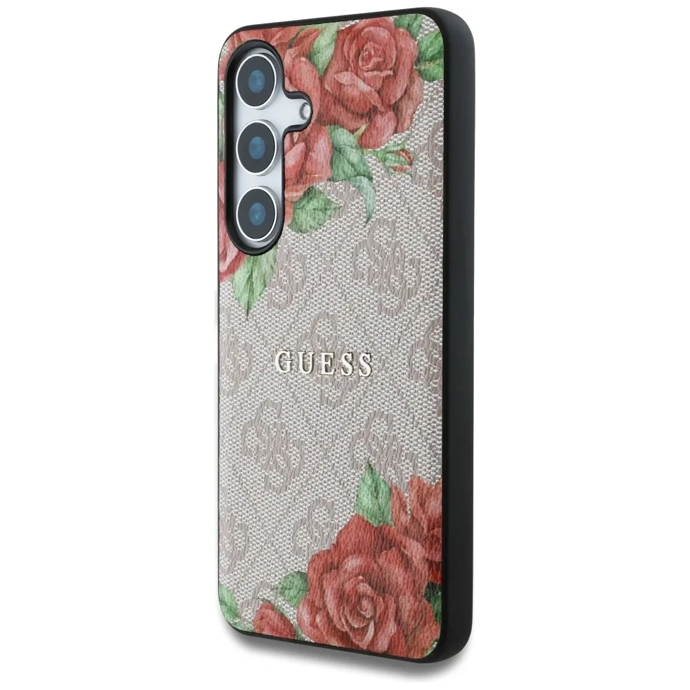 Wholesale Guess Leather 4G Flowers Print Metal Classic Logo MagSafe Samsung Galaxy S25 pink - GUE4346 - {ean13} - Hurt