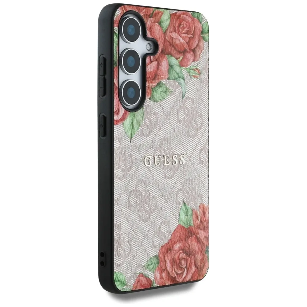 Wholesale Guess Leather 4G Flowers Print Metal Classic Logo MagSafe Samsung Galaxy S25 pink - GUE4346 - {ean13} - Hurt