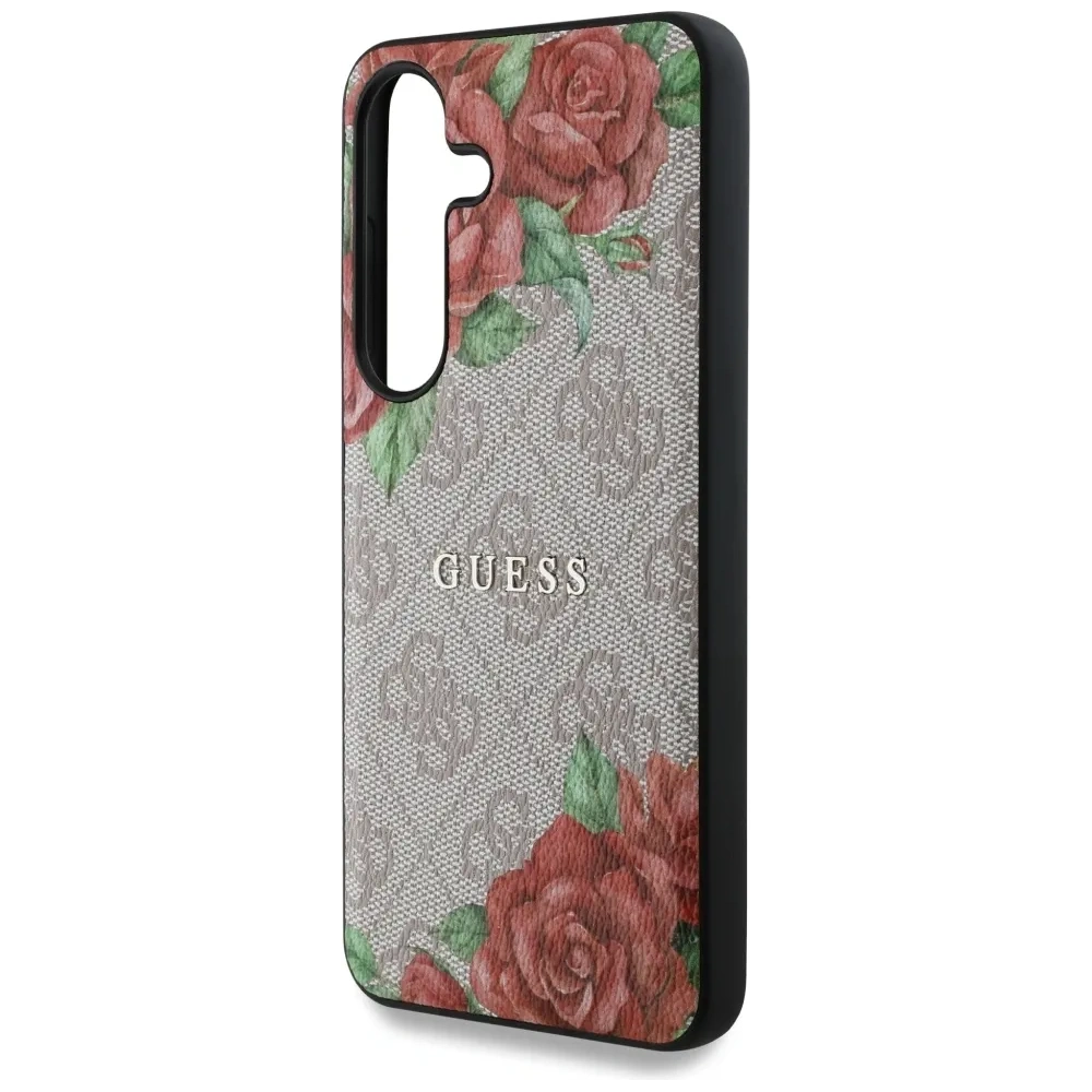 Wholesale Guess Leather 4G Flowers Print Metal Classic Logo MagSafe Samsung Galaxy S25 pink - GUE4346 - {ean13} - Hurt