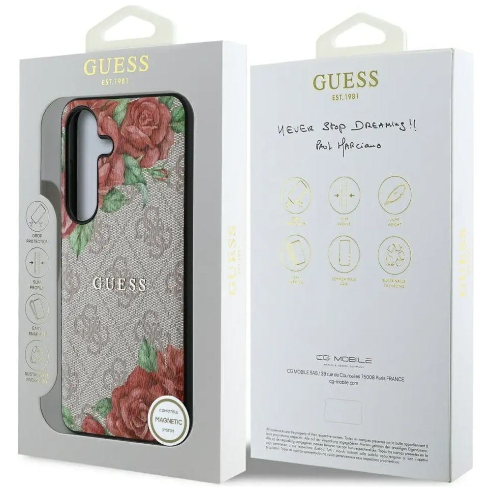 Wholesale Guess Leather 4G Flowers Print Metal Classic Logo MagSafe Samsung Galaxy S25 pink - GUE4346 - {ean13} - Hurt