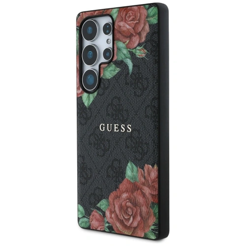 Etui Guess Leather 4G Flowers Print Metal Classic Logo MagSafe do Samsung Galaxy S25 Ultra czarny