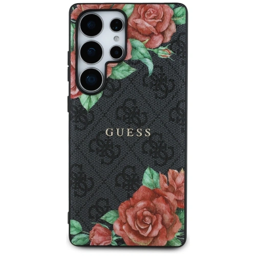 Etui Guess Leather 4G Flowers Print Metal Classic Logo MagSafe do Samsung Galaxy S25 Ultra czarny