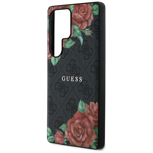 Etui Guess Leather 4G Flowers Print Metal Classic Logo MagSafe do Samsung Galaxy S25 Ultra czarny