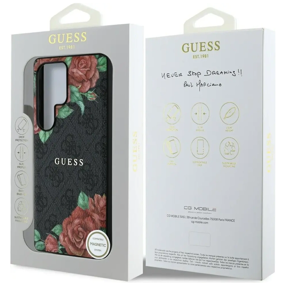 Wholesale Guess Leather 4G Flowers Print Metal Classic Logo MagSafe Samsung Galaxy S25 Ultra black - GUE4347 - {ean13} - Hurt