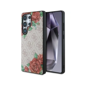 Wholesale Guess Leather 4G Flowers Print Metal Classic Logo MagSafe Samsung Galaxy S25 Ultra pink - 3666339449292 - {ean13} - Hurt