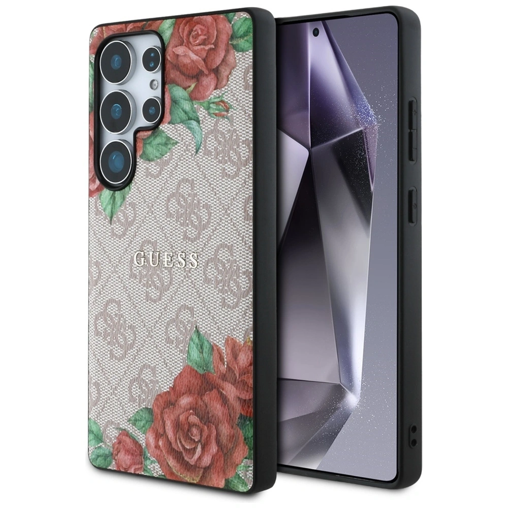 Hurtownia GSM - Etui Guess Leather 4G Flowers Print Metal Classic Logo MagSafe Samsung Galaxy S25 Ultra růžový - 3666339449292 - {ean13} - Hurt