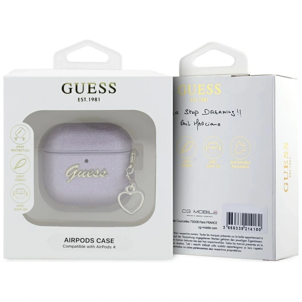Wholesale Guess Metallic Script Charm Apple AirPods 4 purple - 3666339452063 - {ean13} - Hurt