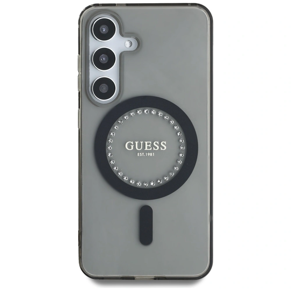 Hurtownia GSM - Guess Rózsaszín köves Nyomtatott Klasszikus Logó MagSafe Samsung Galaxy S25 fekete - 3666339449520 - {ean13} - Hurt