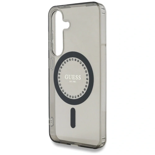 Etui Guess Rhinestones Printed Classic Logo MagSafe Samsung Galaxy S25 czarny