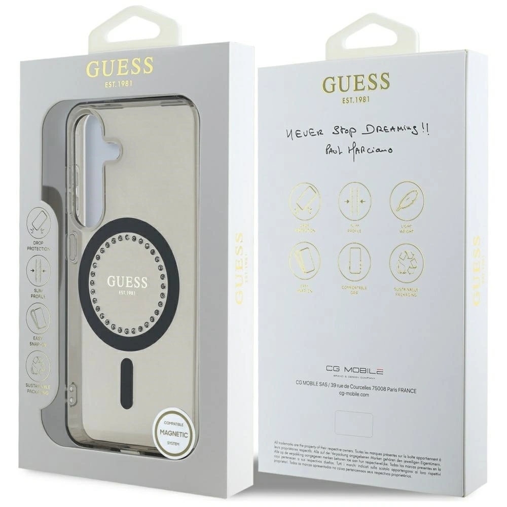 Hurtownia GSM - Guess Rhinestones Imprimat Logo Clasic MagSafe Samsung Galaxy S25 negru - 3666339449520 - {ean13} - Hurt