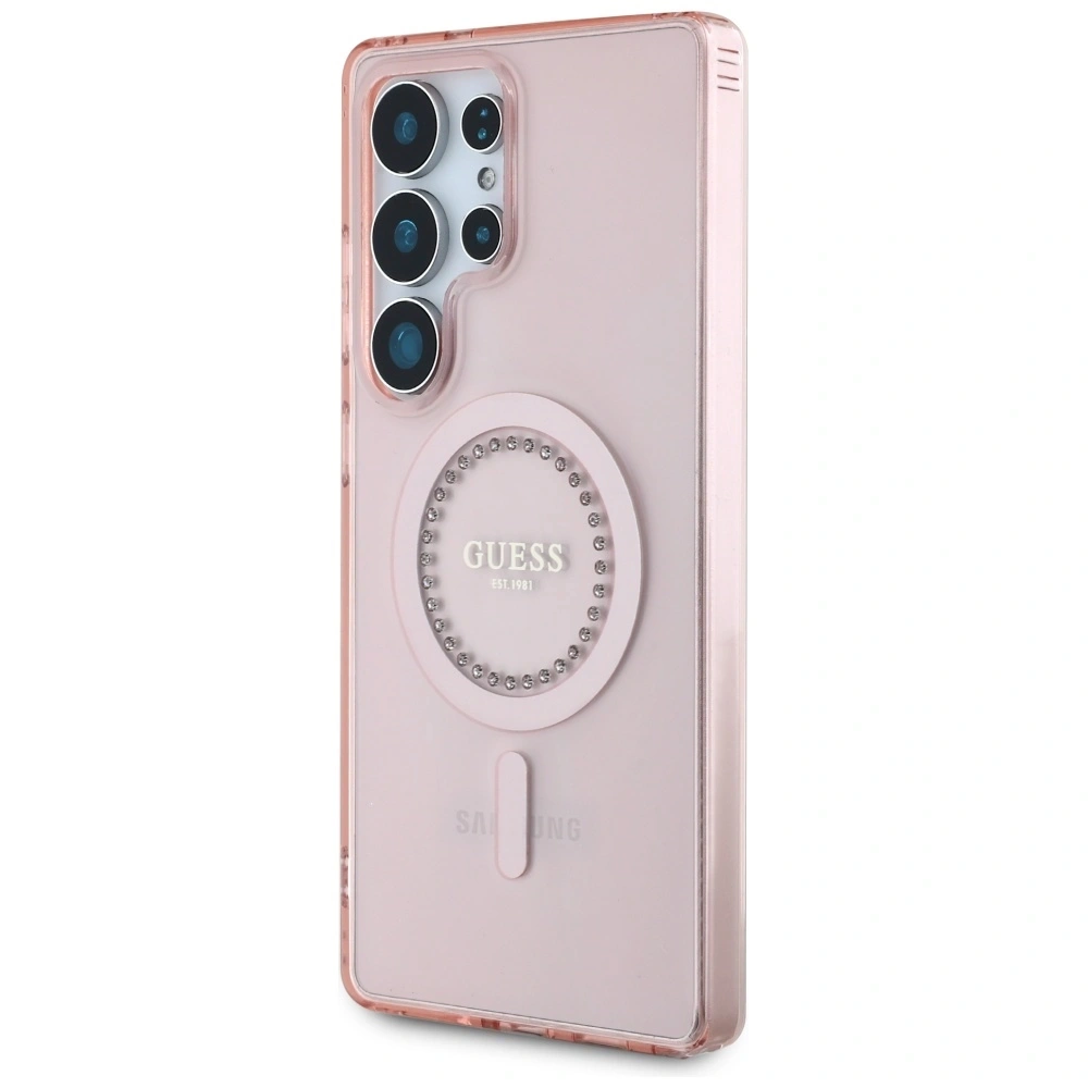 Hurtownia GSM - Etui Guess s kamínky, potištěné klasickým logem MagSafe pro Samsung Galaxy S25 Ultra, růžové - 3666339449551 - {ean13} - Hurt