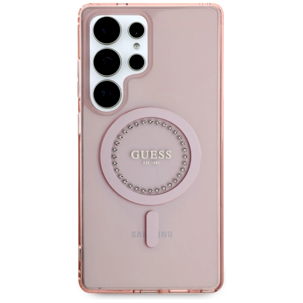 Hurtownia GSM - Etui Guess s kamínky, potištěné klasickým logem MagSafe pro Samsung Galaxy S25 Ultra, růžové - 3666339449551 - {ean13} - Hurt