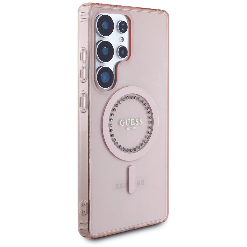 Hurtownia GSM - Etui Guess Rhinestones Printed Classic Logo MagSafe Samsung Galaxy S25 Ultra różowy - 3666339449551 - {ean13} - Hurt