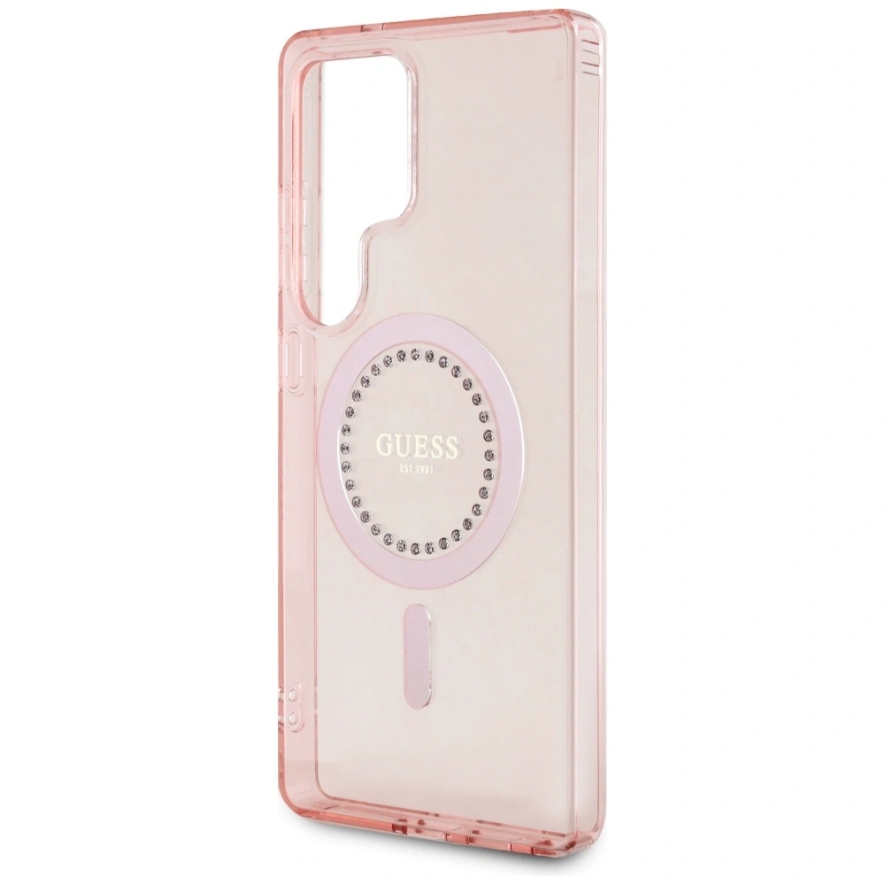 Hurtownia GSM - Etui Guess s kamínky, potištěné klasickým logem MagSafe pro Samsung Galaxy S25 Ultra, růžové - 3666339449551 - {ean13} - Hurt
