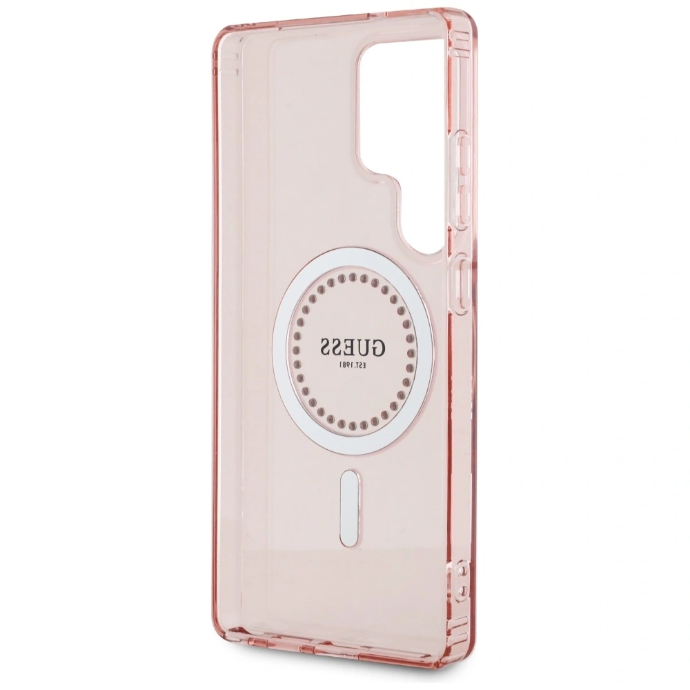 Hurtownia GSM - Etui Guess s kamínky, potištěné klasickým logem MagSafe pro Samsung Galaxy S25 Ultra, růžové - 3666339449551 - {ean13} - Hurt