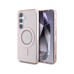 Wholesale Guess Rhinestones Printed Classic Logo MagSafe Samsung Galaxy S25 pink - 3666339449544 - {ean13} - Hurt