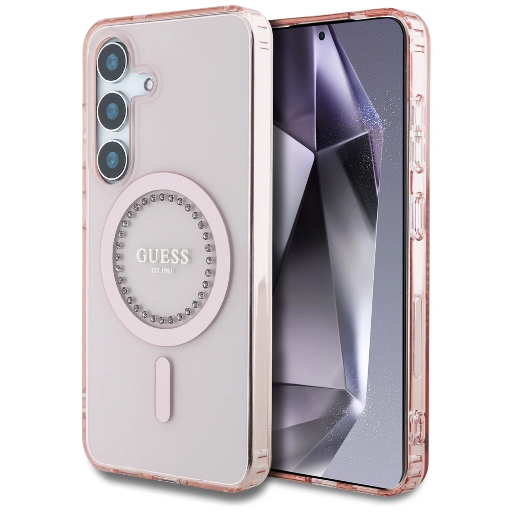 Wholesale Guess Rhinestones Printed Classic Logo MagSafe Samsung Galaxy S25 pink - 3666339449544 - {ean13} - Hurt