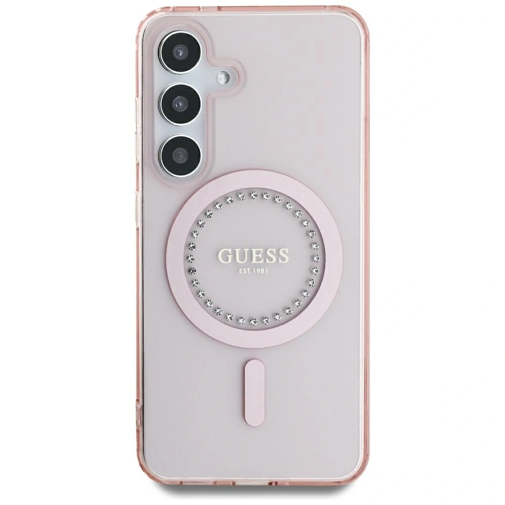 Wholesale Guess Rhinestones Printed Classic Logo MagSafe Samsung Galaxy S25 pink - 3666339449544 - {ean13} - Hurt