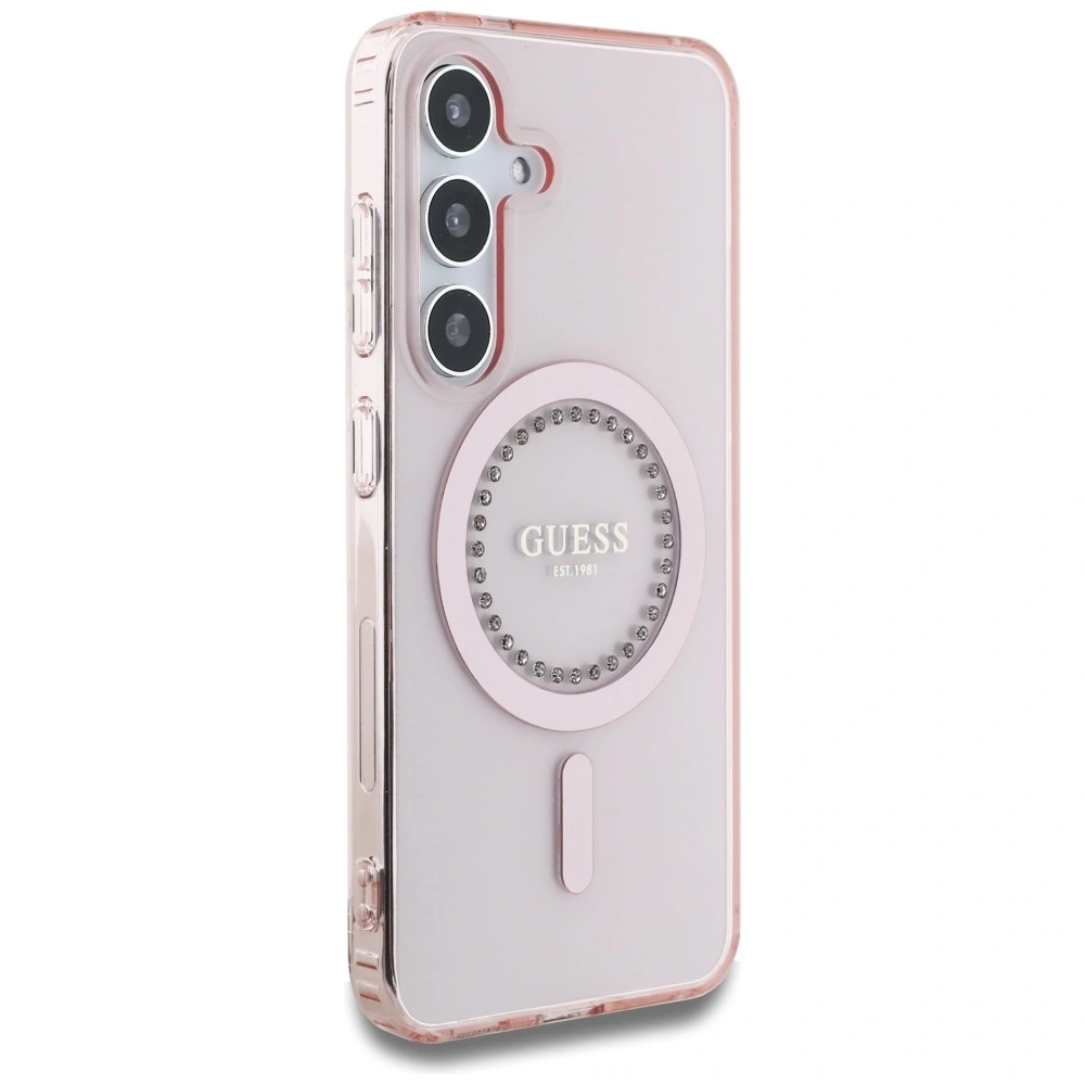 Wholesale Guess Rhinestones Printed Classic Logo MagSafe Samsung Galaxy S25 pink - 3666339449544 - {ean13} - Hurt