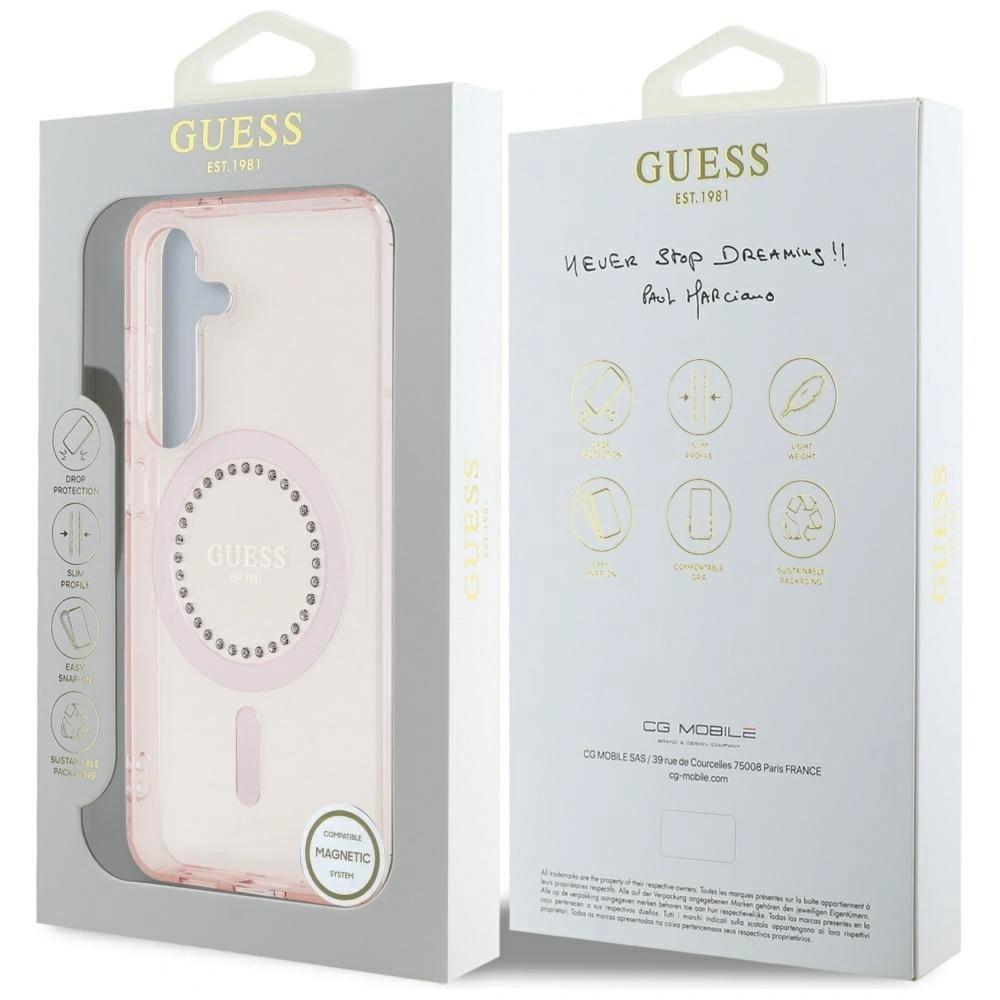 Hurtownia GSM - Etui Guess s kamínky tištěné klasické logo MagSafe Samsung Galaxy S25 růžové - 3666339449544 - {ean13} - Hurt