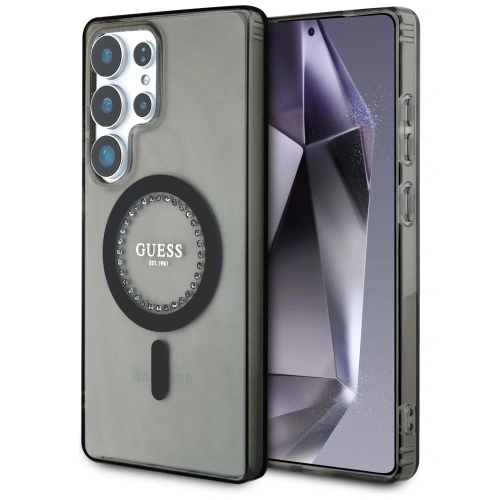 Etui Guess Rhinestones Printed Classic Logo MagSafe Samsung Galaxy S25 Ultra czarny