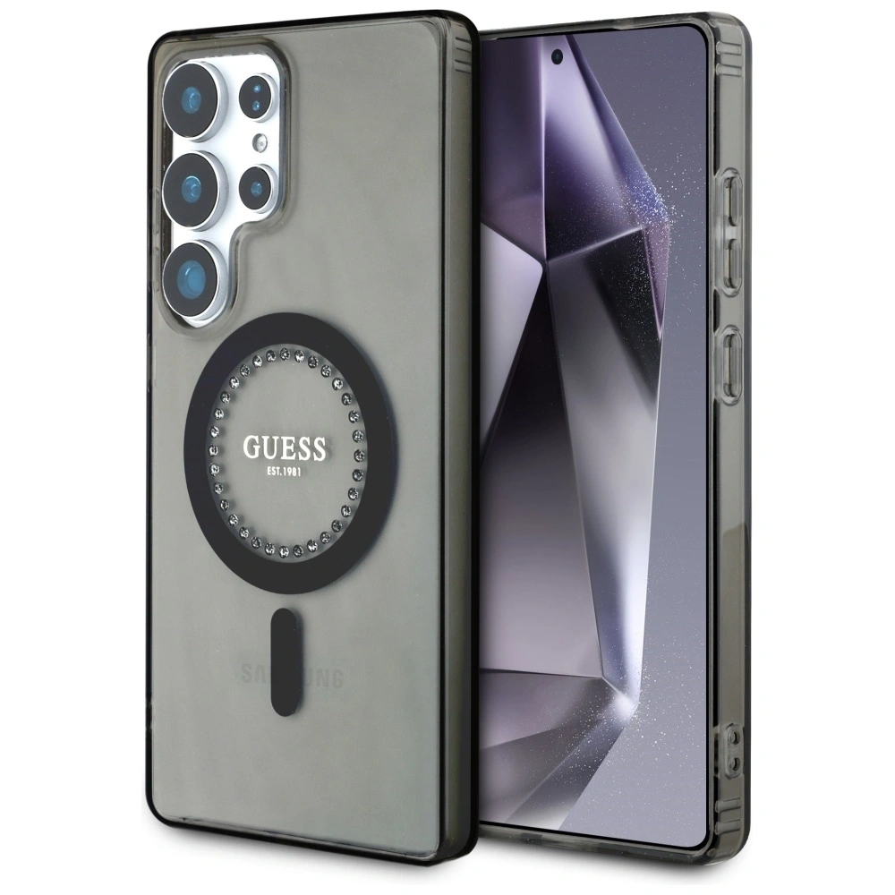 Hurtownia GSM - Etui Guess s kamínky s potiskem klasického loga MagSafe Samsung Galaxy S25 Ultra černé - 3666339449537 - {ean13} - Hurt