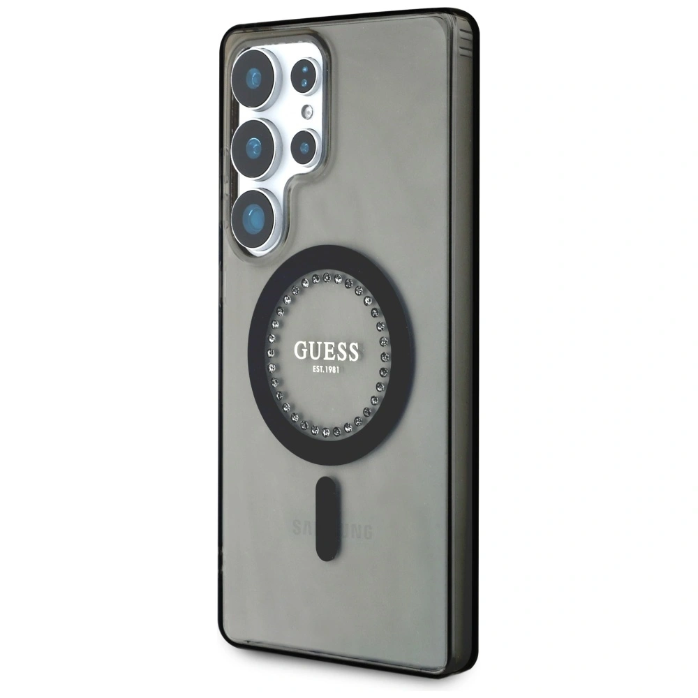Wholesale Guess Rhinestones Printed Classic Logo MagSafe Samsung Galaxy S25 Ultra black - 3666339449537 - {ean13} - Hurt