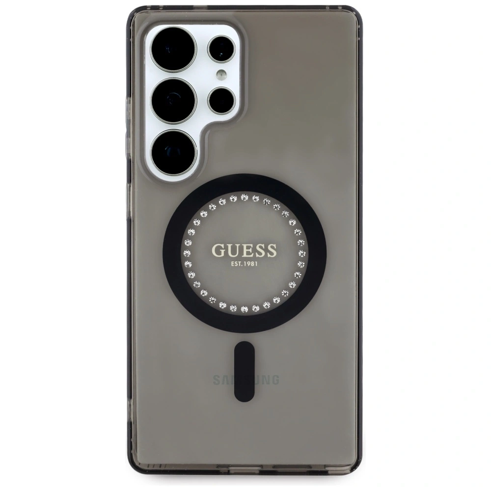 Wholesale Guess Rhinestones Printed Classic Logo MagSafe Samsung Galaxy S25 Ultra black - 3666339449537 - {ean13} - Hurt