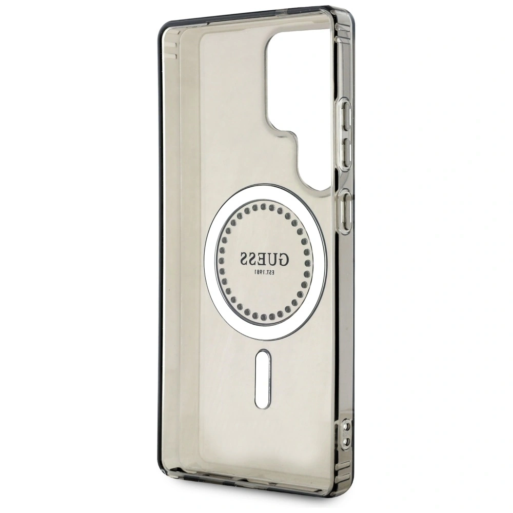 Hurtownia GSM - Etui Guess s kamínky s potiskem klasického loga MagSafe Samsung Galaxy S25 Ultra černé - 3666339449537 - {ean13} - Hurt