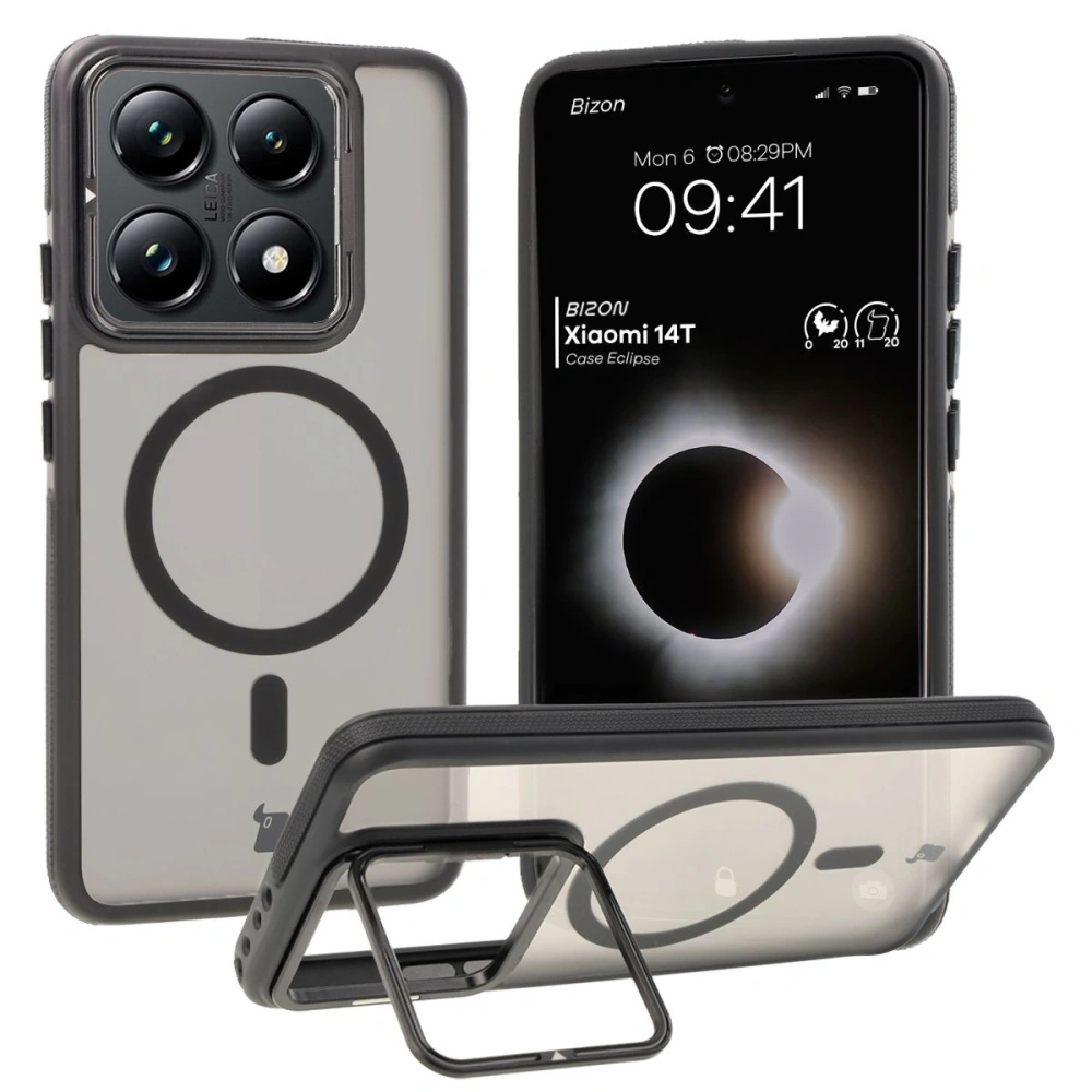 Hurtownia GSM - Etui s podstavcem a magnetickým kroužkem Bizon Case Eclipse pro Xiaomi 14T kouřové s černým rámečkem - BIZ8545 - {ean13} - Hurt