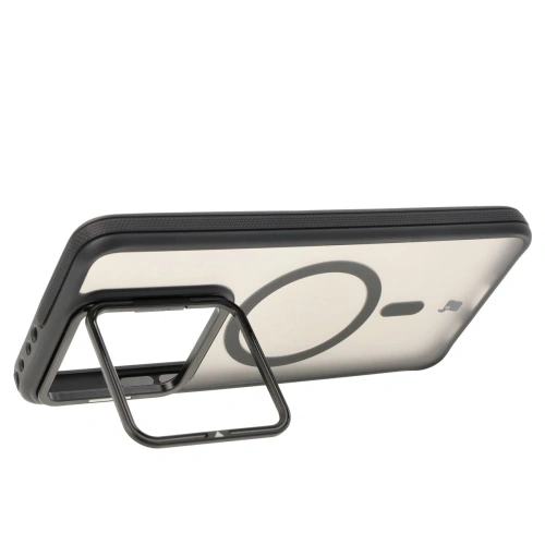 Etui z podstawką i pierścieniem magnetycznym Bizon Case Eclipse do Xiaomi 14T przydymione z czarną ramką