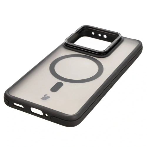Etui z podstawką i pierścieniem magnetycznym Bizon Case Eclipse do Xiaomi 14T przydymione z czarną ramką