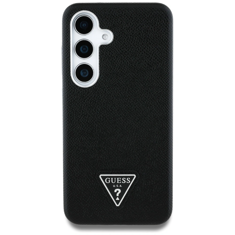 Etui Guess Grained Triangle Logo MagSafe pro Samsung Galaxy S25 černé