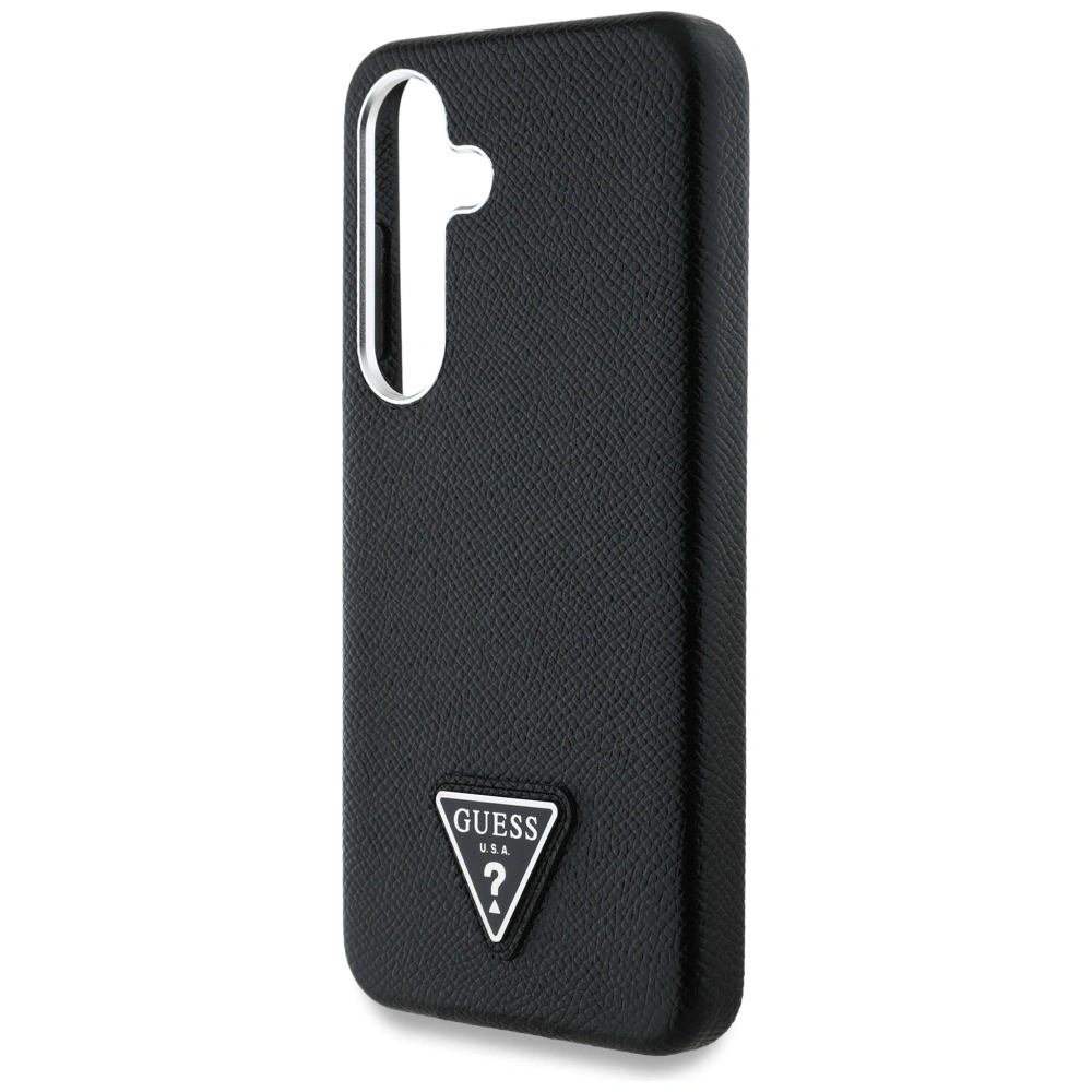Etui Guess Grained Triangle Logo MagSafe pro Samsung Galaxy S25 černé