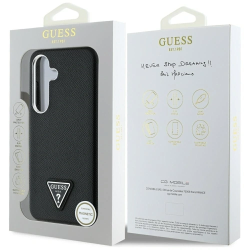 Etui Guess Grained Triangle Logo MagSafe do Samsung Galaxy S25 czarny