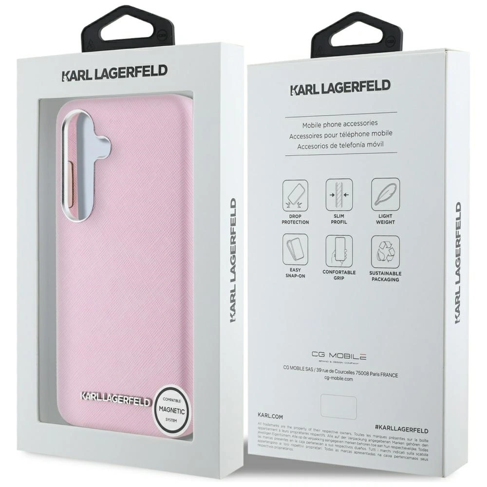 Hurtownia GSM - Etui Karl Lagerfeld Saffiano Full Wrapped Elongated Metal Logo MagSafe do Samsung Galaxy S25 růžové - KLD21933 - {ean13} - Hurt