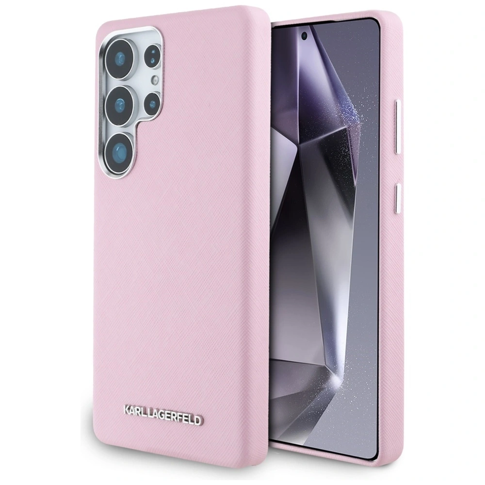 Wholesale Karl Lagerfeld Saffiano Full Wrapped Elongated Metal Logo MagSafe Samsung Galaxy S25 Ultra pink - KLD21935 - {ean13} - Hurt