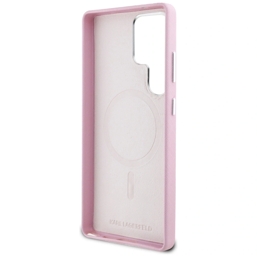 Wholesale Karl Lagerfeld Saffiano Full Wrapped Elongated Metal Logo MagSafe Samsung Galaxy S25 Ultra pink - KLD21935 - {ean13} - Hurt