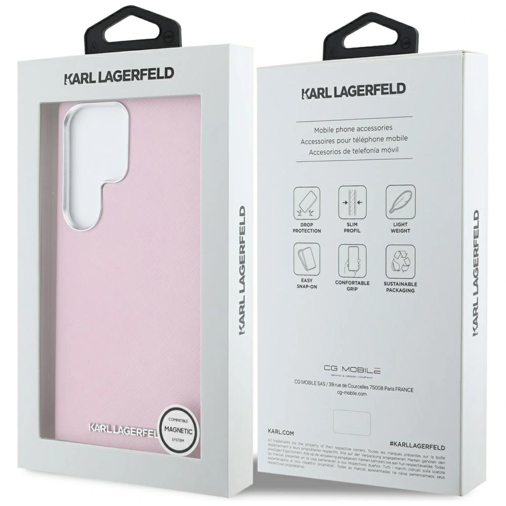 Wholesale Karl Lagerfeld Saffiano Full Wrapped Elongated Metal Logo MagSafe Samsung Galaxy S25 Ultra pink - KLD21935 - {ean13} - Hurt