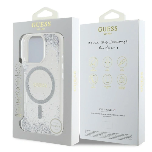 Etui Guess GUHMP16XRGRGES Apple iPhone 16 Pro Max hardcase Resin Gradient Glitter MagSafe srebrny/silver